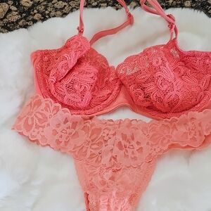 Victoria's Secret Coral Lace Bra Set